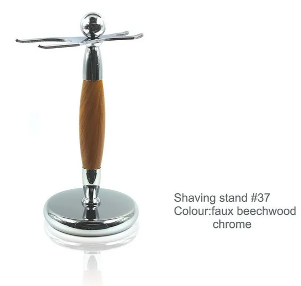 Chrome and Faux Beach Wood Shaving Brush & Razor Stand #37