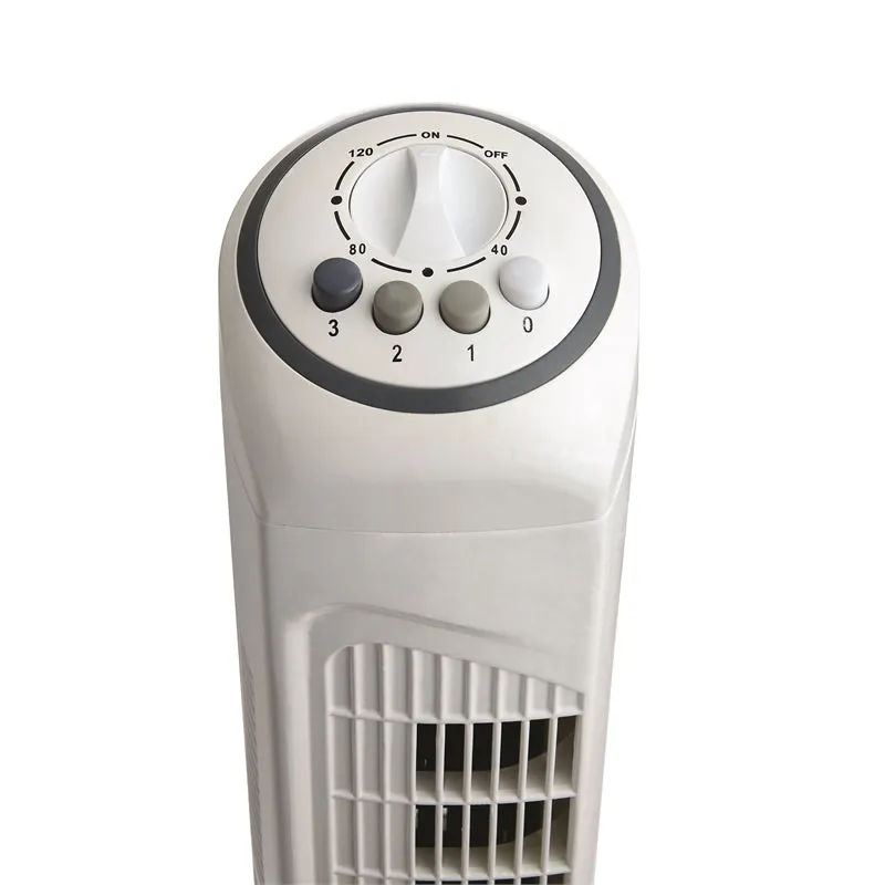 Click 81cm White Tower Fan With Timer/Oscillating Function/3 Speed Settings