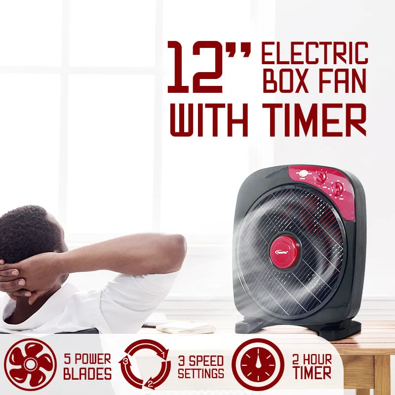 Desk Fan 12" Electric Box Table Fan with Timer (PPBF30)