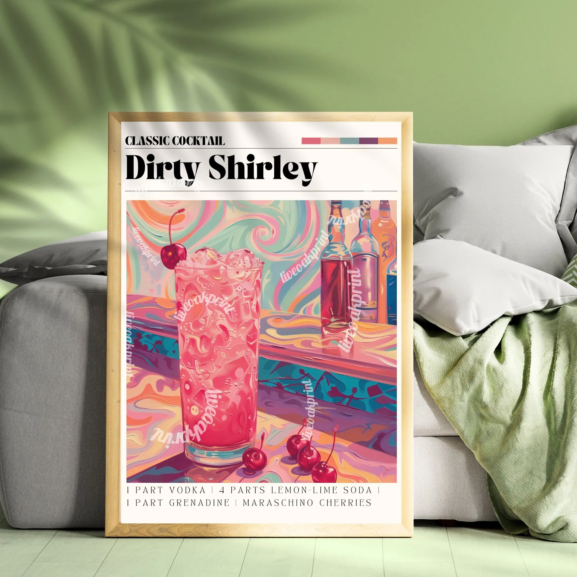 Dirty Shirley Print - Cocktail Wall Art - Cute Bar Cart Art - Classic Cocktail Prints - Dirty Shirly Wall Art - Cocktail Print Set