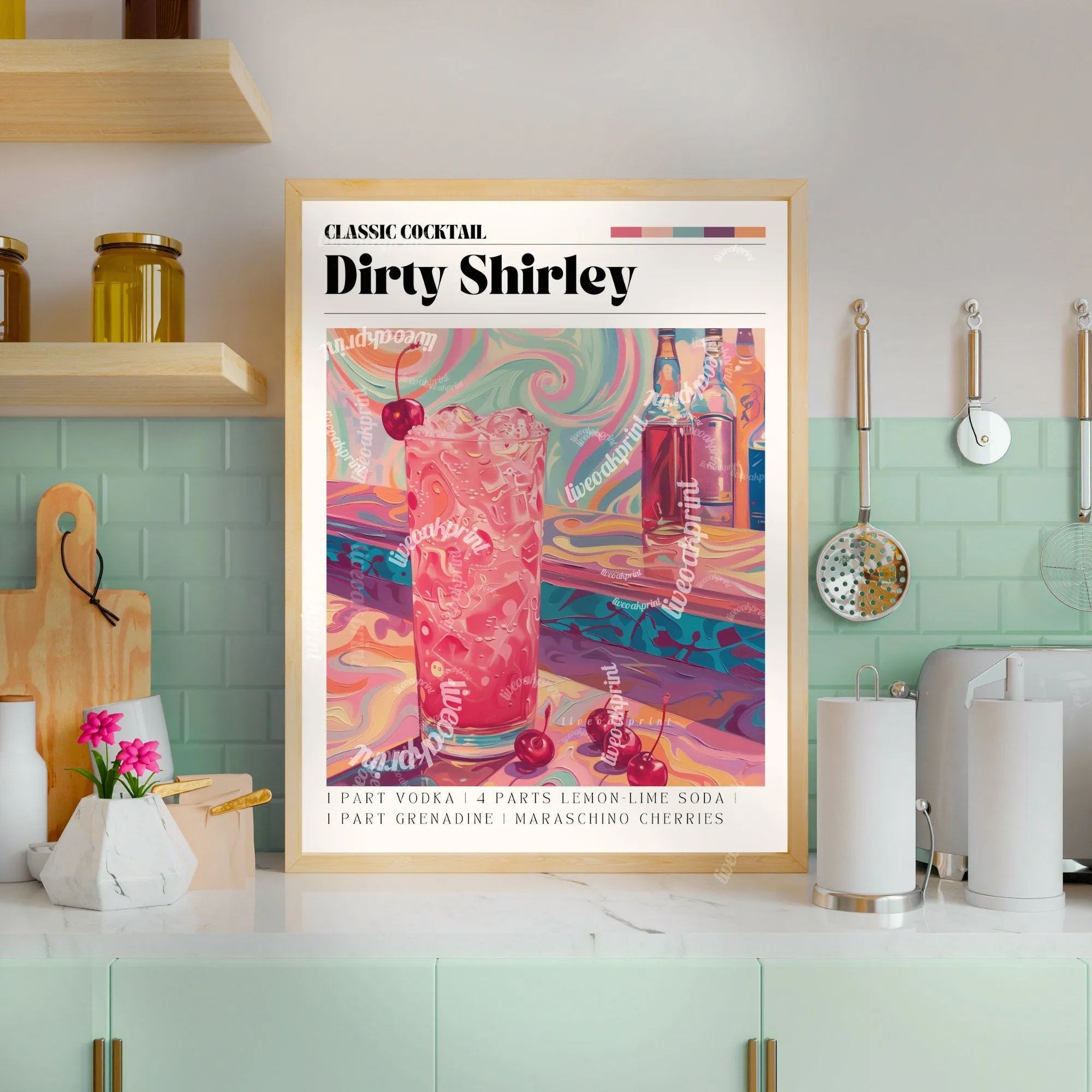 Dirty Shirley Print - Cocktail Wall Art - Cute Bar Cart Art - Classic Cocktail Prints - Dirty Shirly Wall Art - Cocktail Print Set