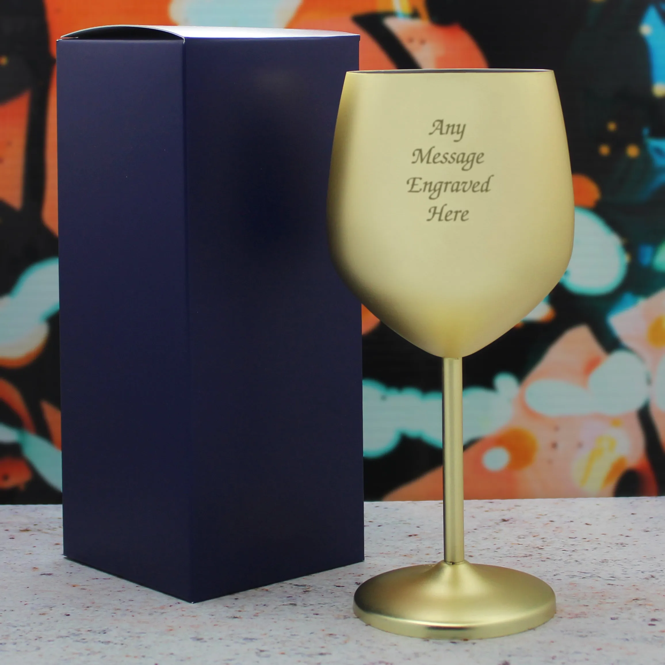 Engraved Matte Gold Metal Wine Glass