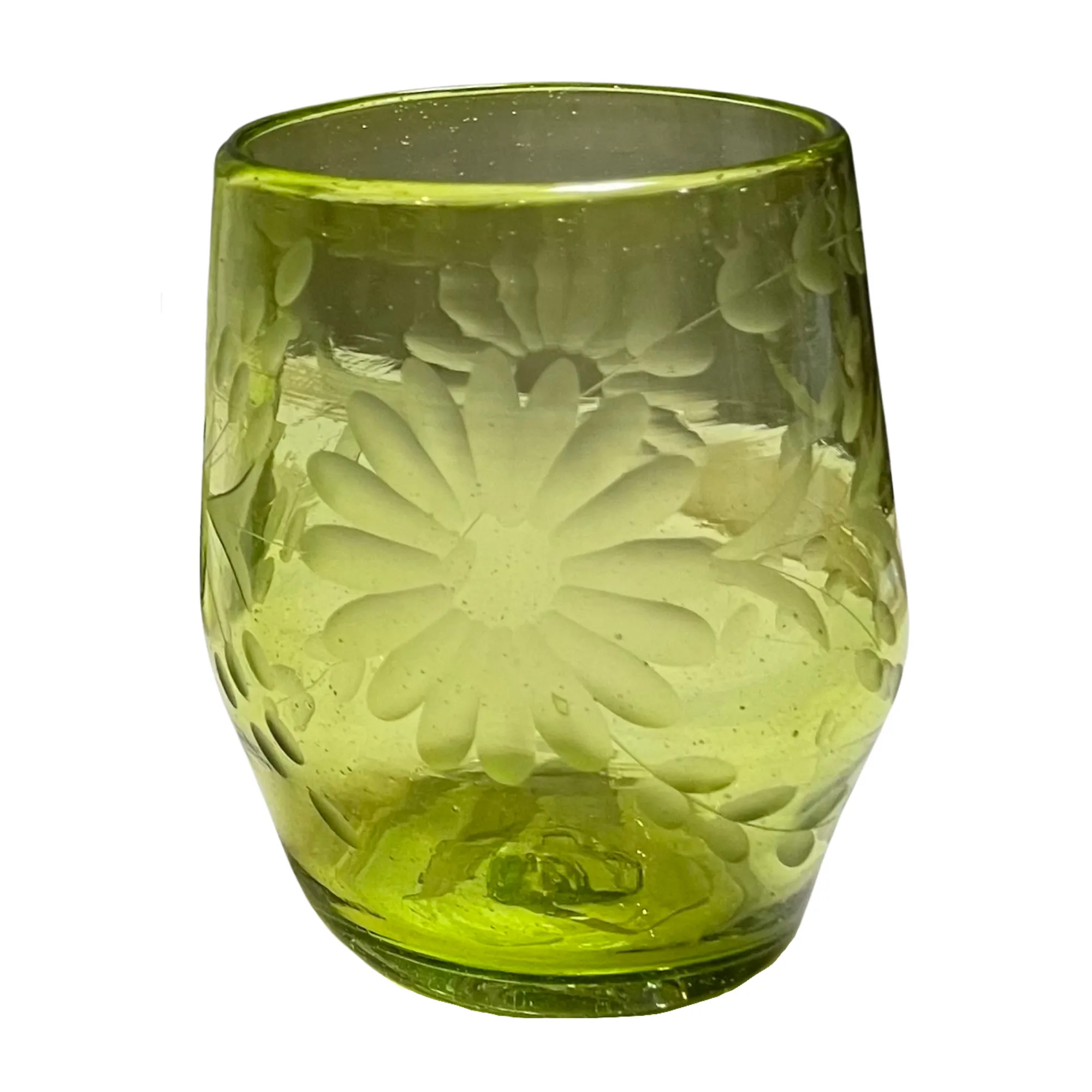 Etched Stemless Wine Glass in Green