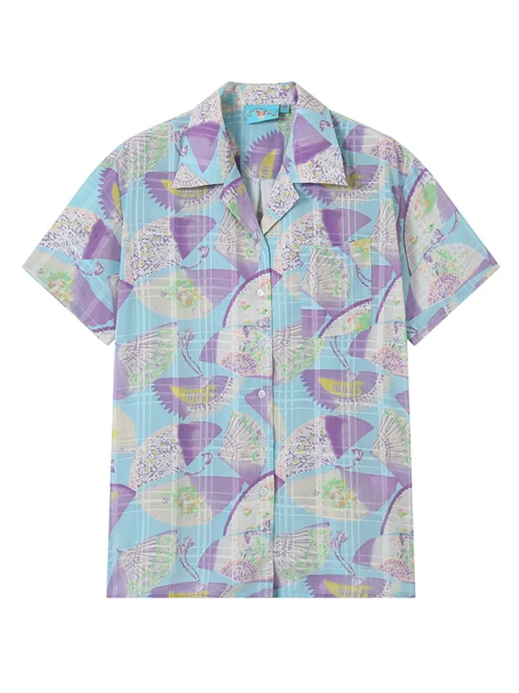 Fan Print Casual Cool Feeling Loose Short Sleeve Shirt【s0000008833】