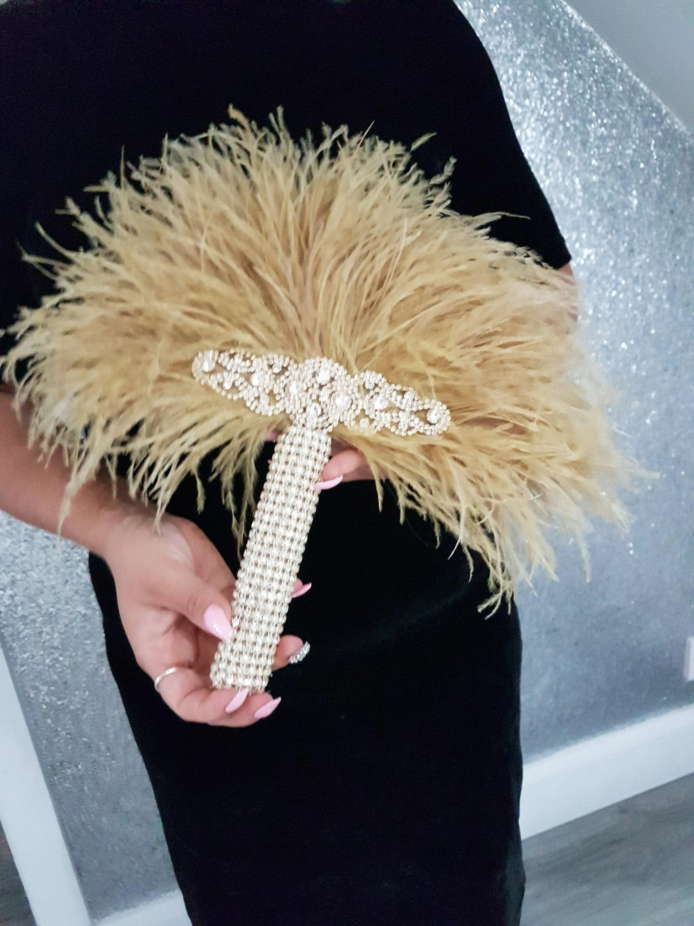 Feather Fan bouquet luxury alternative Bouquet Great Gatsby wedding style -ANY COLOUR Artificial bouquet by Crystal wedding uk