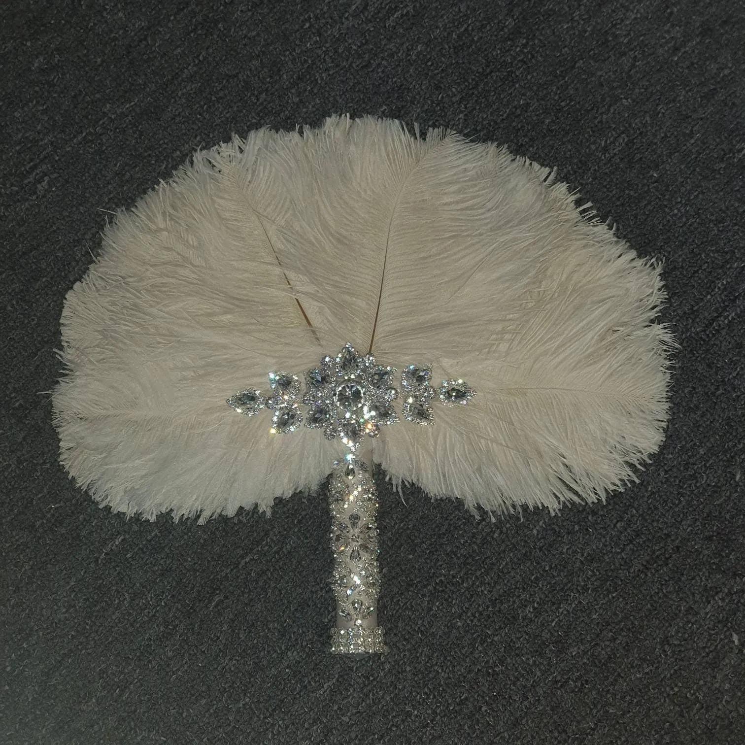 Feather Fan wedding bouquet, Off white , Ostrich feather bouquet