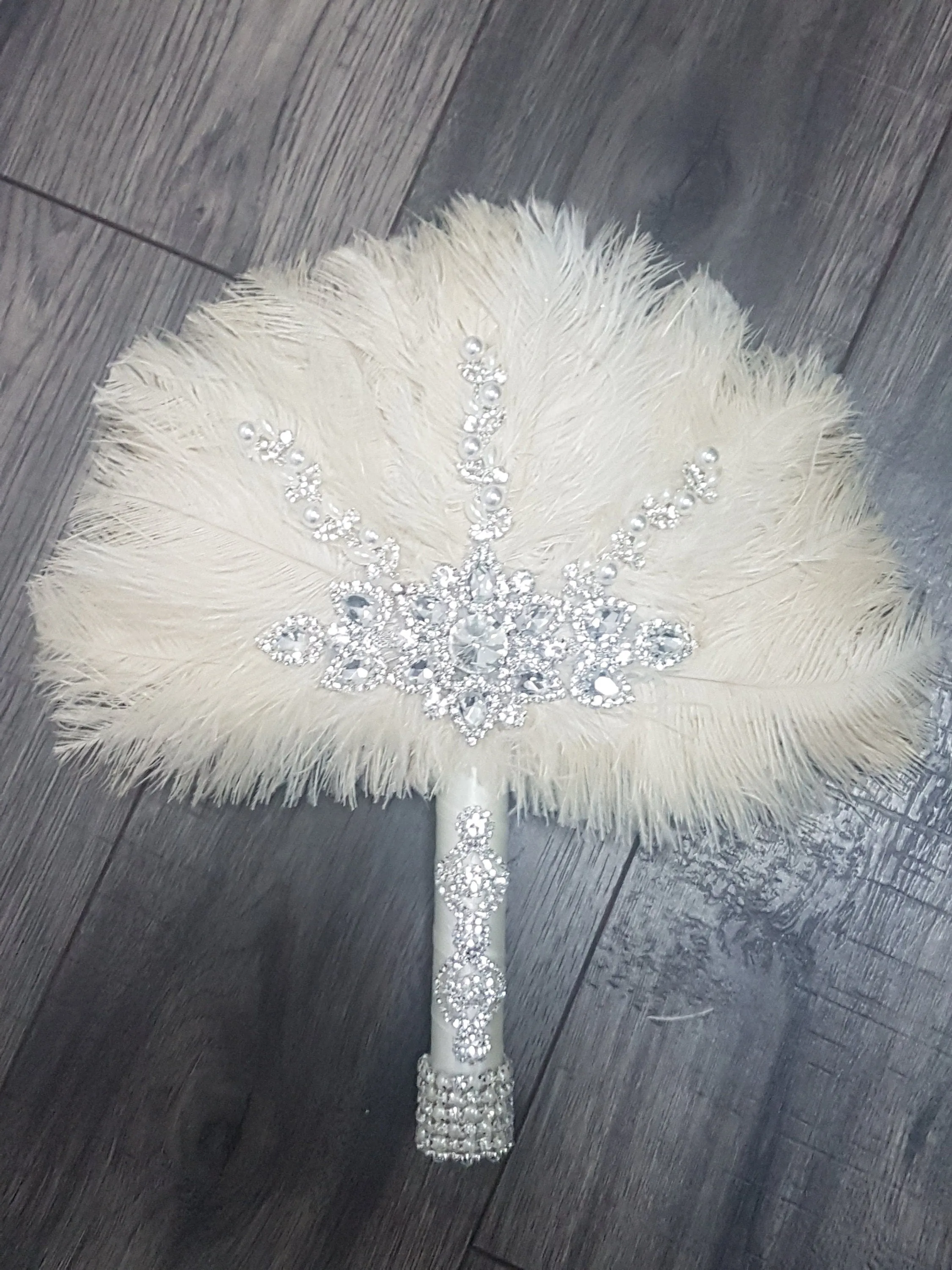 Feather Fan wedding bouquet, Off white , Ostrich feather bouquet