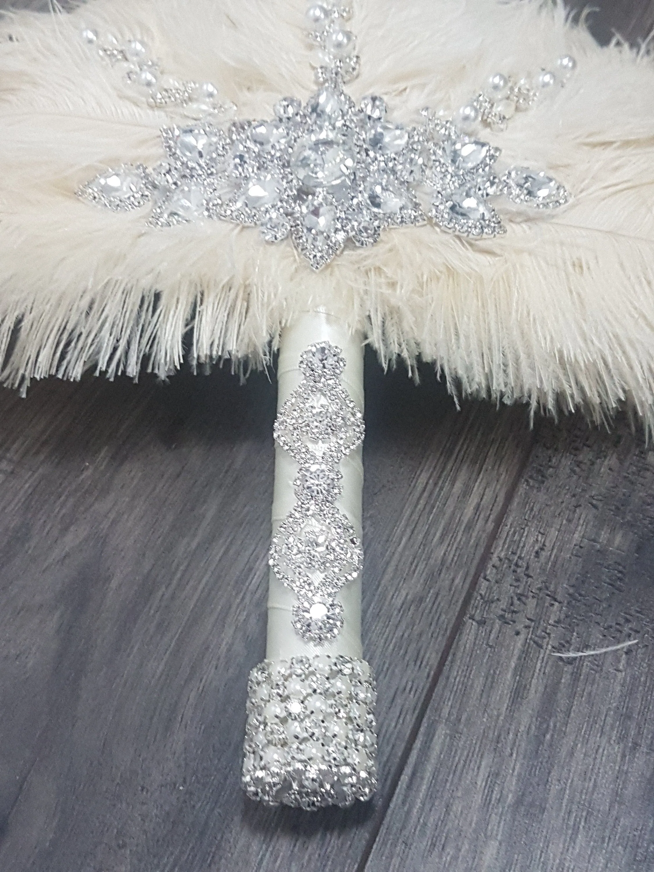 Feather Fan wedding bouquet, Off white , Ostrich feather bouquet