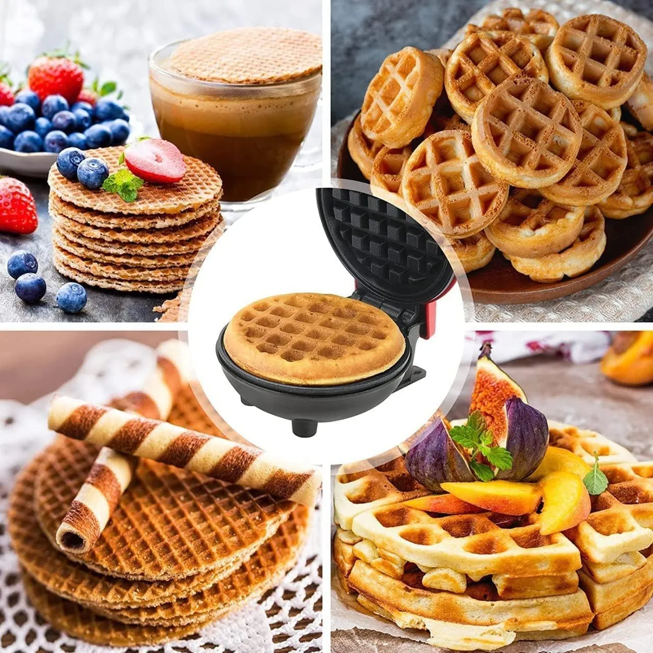 FI FIDROXIMPERIA Mini Waffle Maker 4 Inch- 350 Watts: Stainless Steel Non-Stick Electric Iron Machine for Individual Belgian Waffles, Pan Cakes (Mini Waffle Maker   Waffles Recipe Book) (RED)