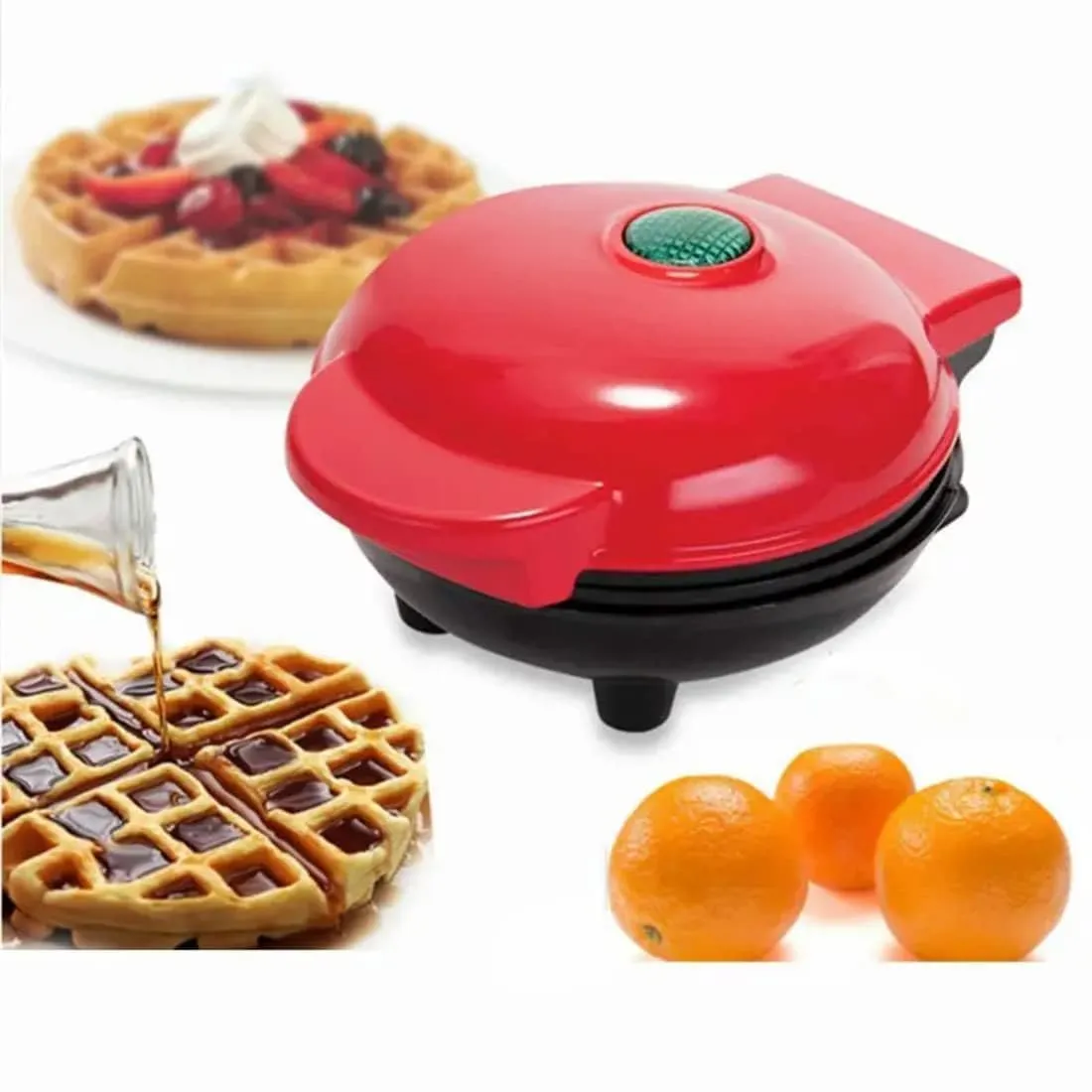 FI FIDROXIMPERIA Mini Waffle Maker 4 Inch- 350 Watts: Stainless Steel Non-Stick Electric Iron Machine for Individual Belgian Waffles, Pan Cakes (Mini Waffle Maker   Waffles Recipe Book) (RED)