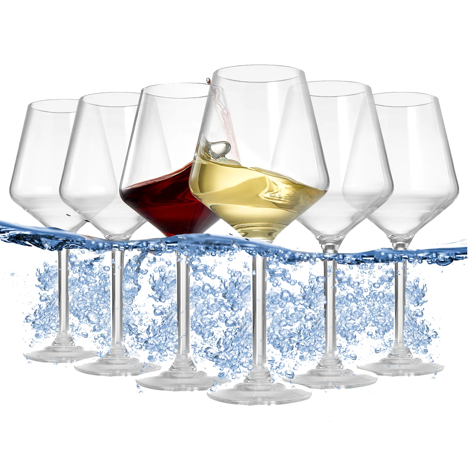 Floating Stemmed Wine Glasses - Set of 6