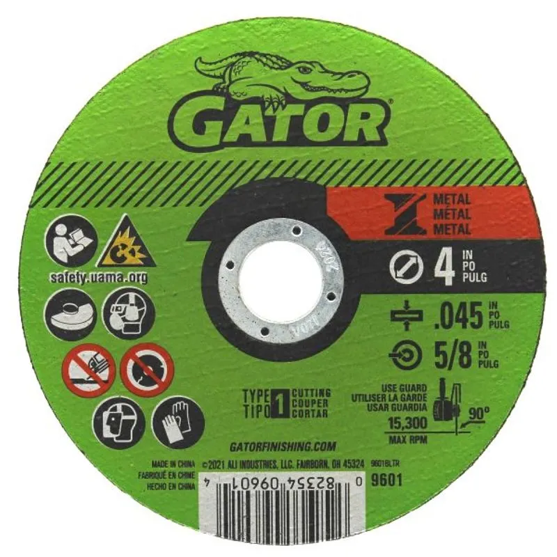 Gator 9601 Cut-Off Wheel, 4 in Dia, 0.045 in Thick, 5/8 in Arbor, A60T Grit :EA: QUANTITY: 1