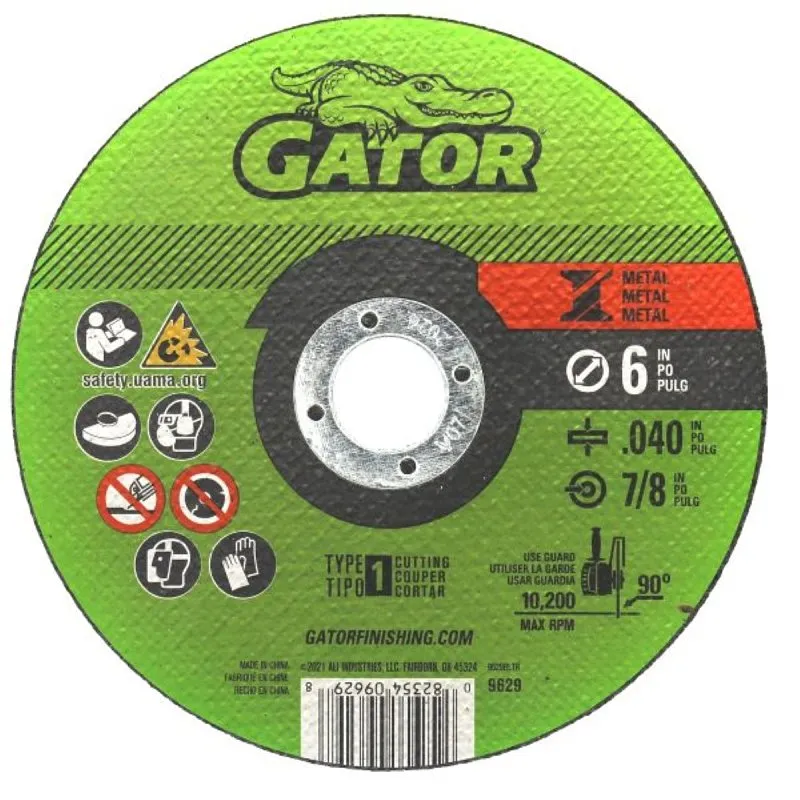 Gator 9629 Grinding Wheel, 6 in Dia, 0.04 in Thick, 7/8 in Arbor :EA: QUANTITY: 1