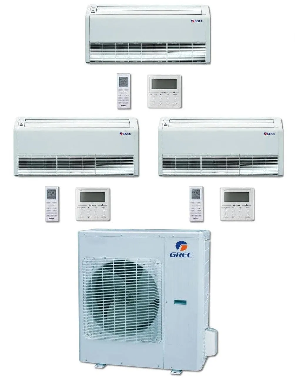 GREE Multi  Ultra Series 42,000 BTU 3-Zone Universal Floor/Ceiling 12K 24K 24K Ductless Mini-Split System