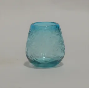 Hand Blown and Etched Turquoise Glass - Stemless Wine Glass