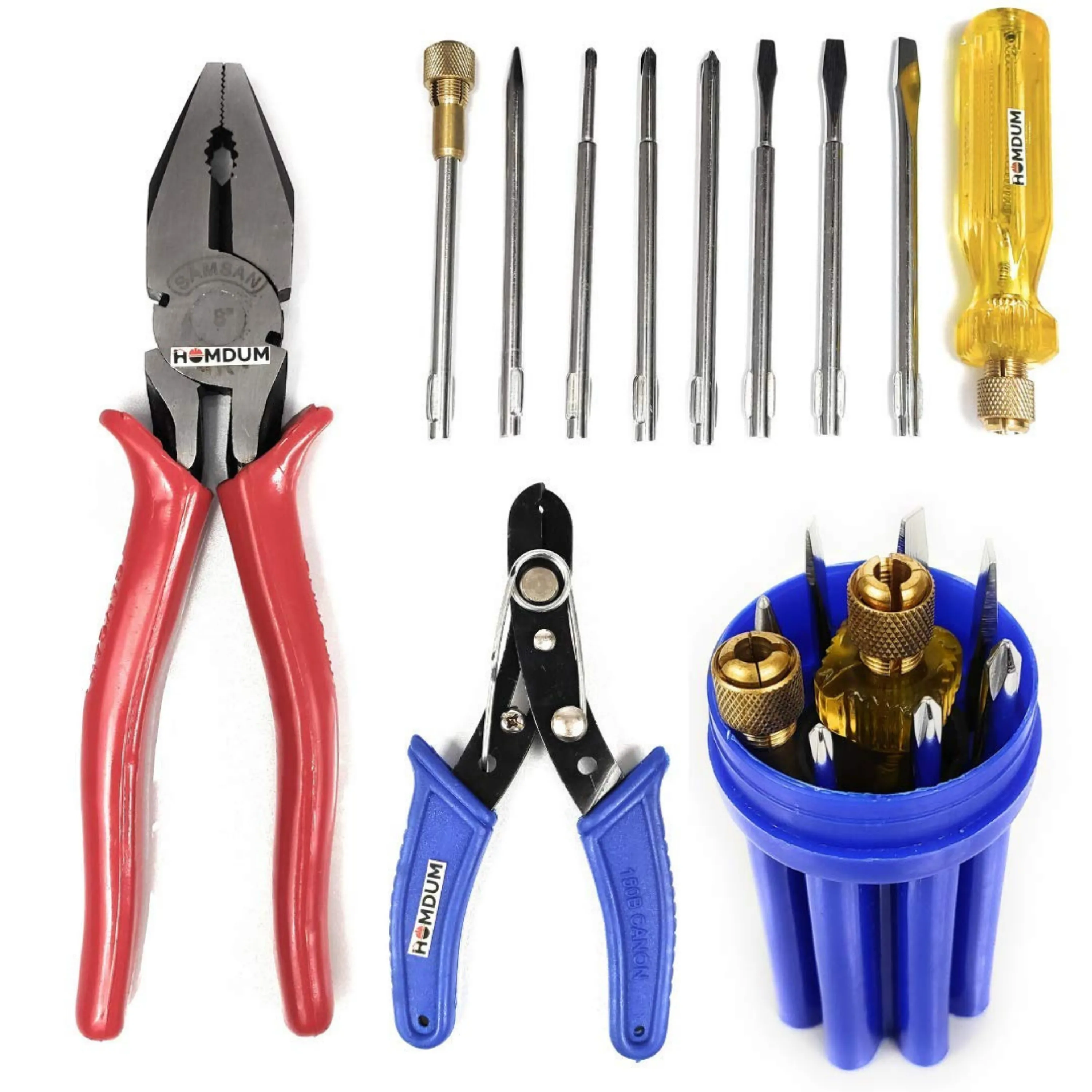 Homdum Home Handyman 11 Pc Tool Kit set (Plier 8inch   Wire stripper   9Pc Screwdriver kit)