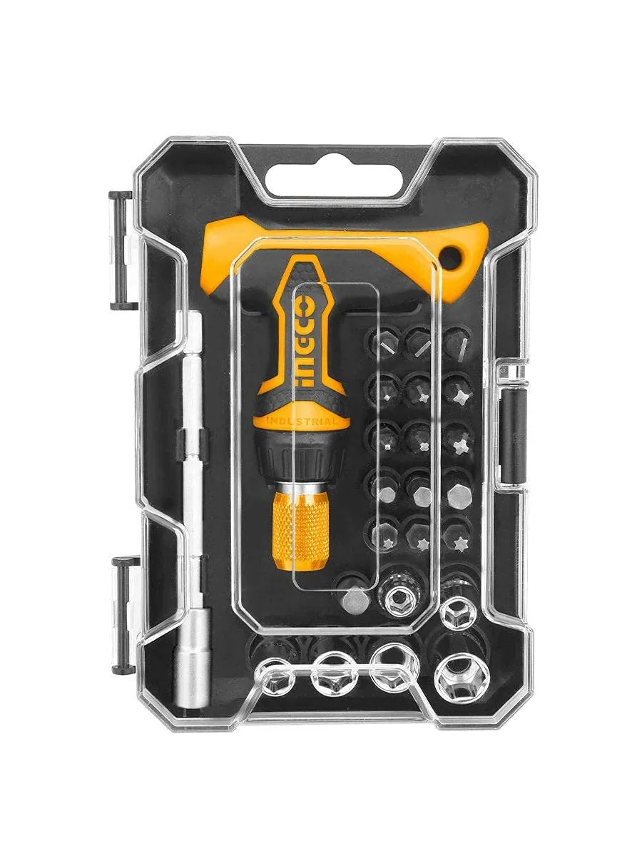 Homdum INGCO 24 Pcs Carbon Steel Professional Industrial Grade Screwdriver Set with Box Spanners (Yellow) HKSDB0188