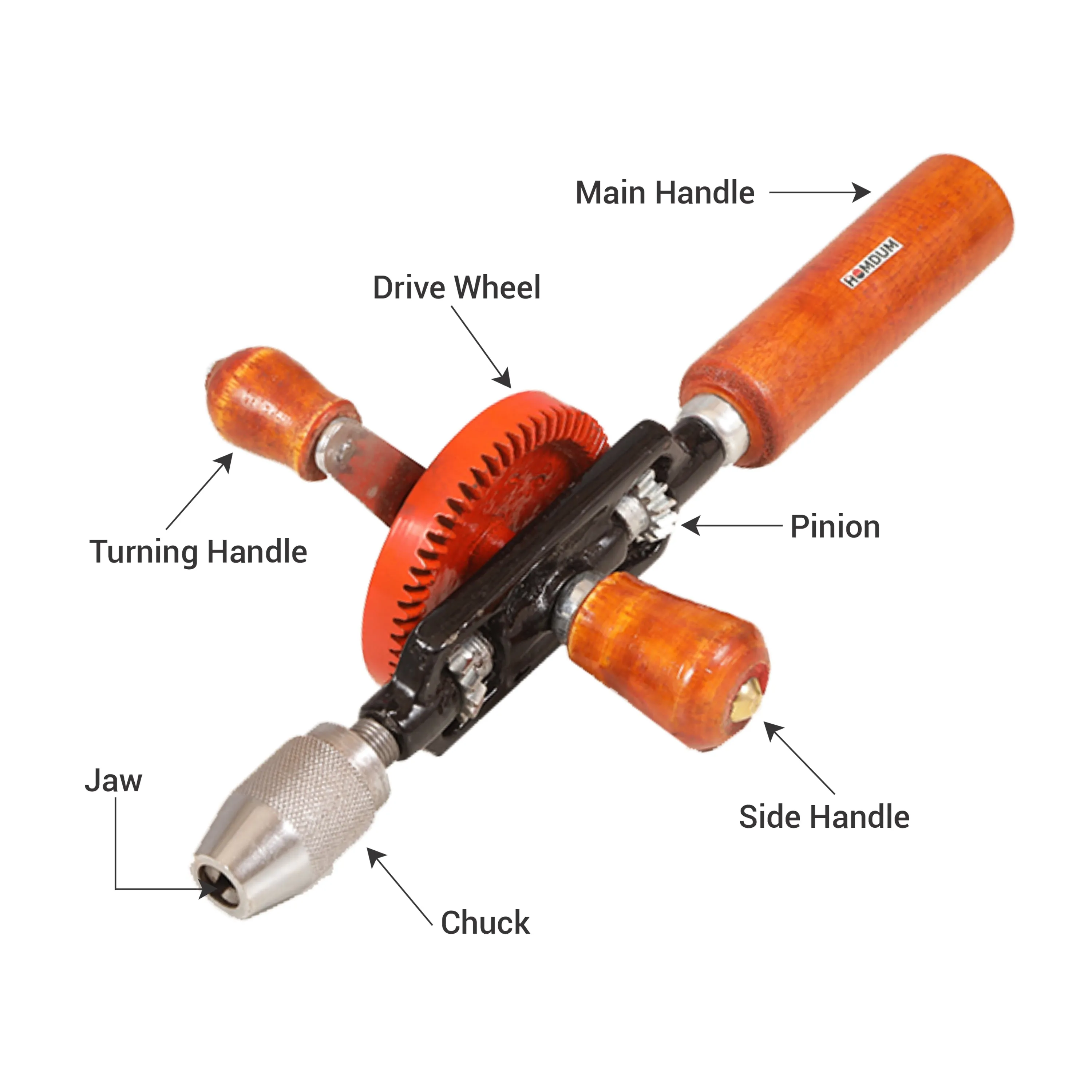 Homdum Mechanical hand drill machine for home use ¼ inch keyless drill chuck with 13 Pcs Hss Drill Bit Set for Wood, Aluminum and Plastic drilling.