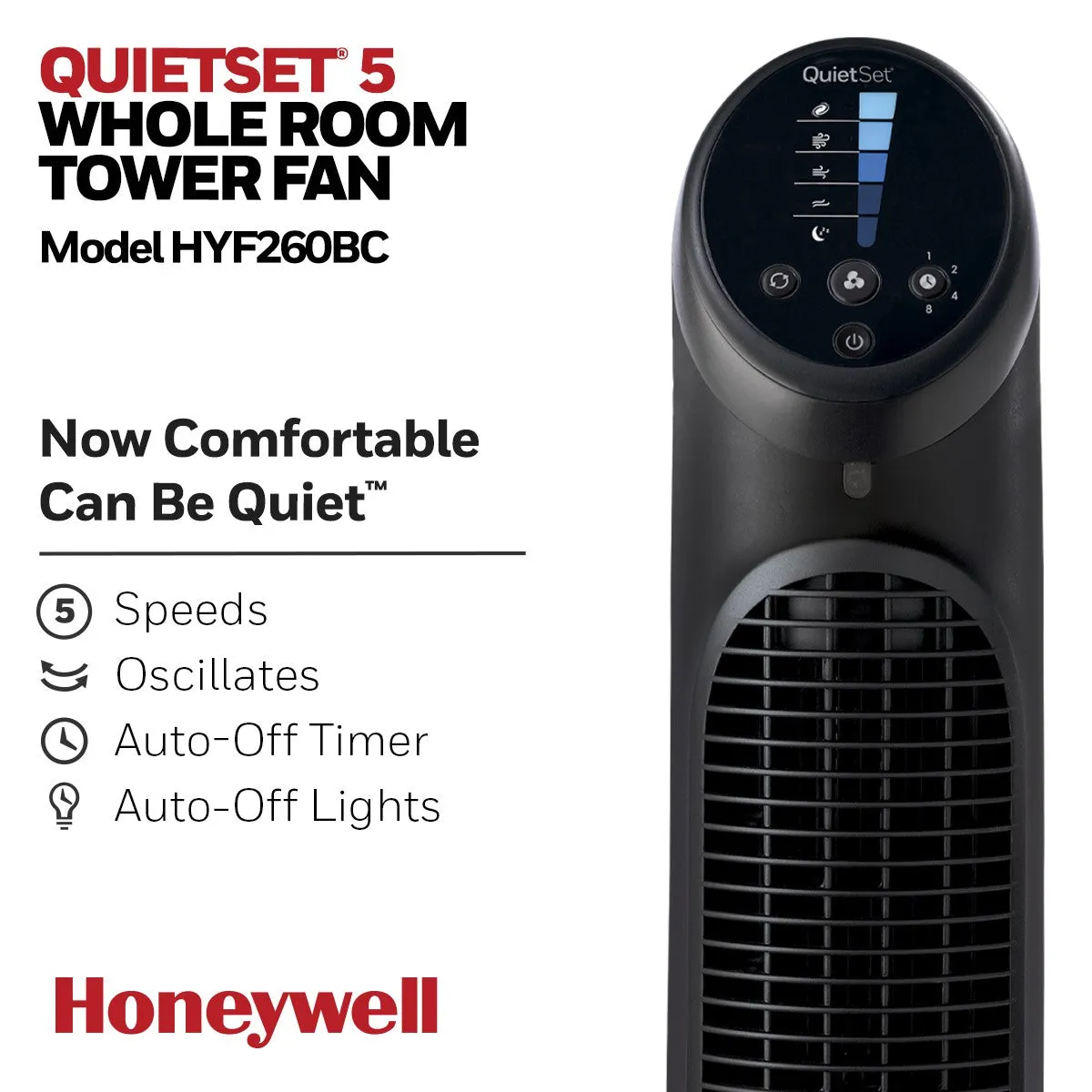 Honeywell QuietSet 5 Oscillating Whole Room Tower Fan