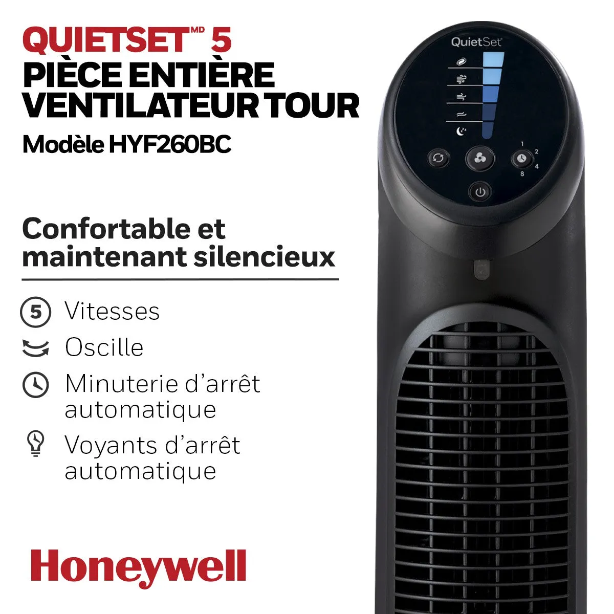 Honeywell QuietSet 5 Oscillating Whole Room Tower Fan