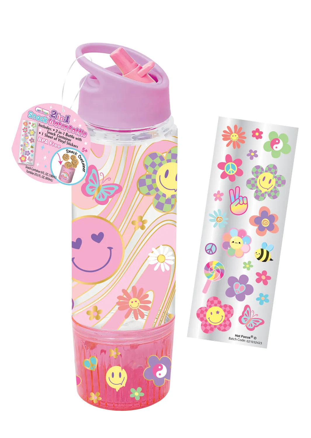 Hot Focus 2 in 1 Snack Water Bottle - Groovy Flower