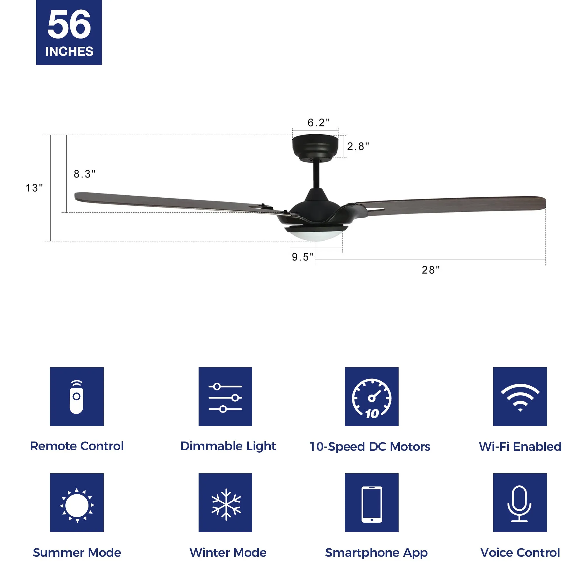 Innovator Smart Outdoor Ceiling Fan with Dimmable LED Light Remote 56"