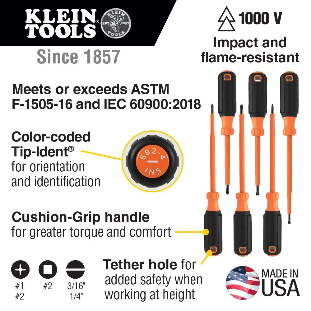 Klein 85076INS Screwdriver Set, 1000V Insulated, 6-Piece