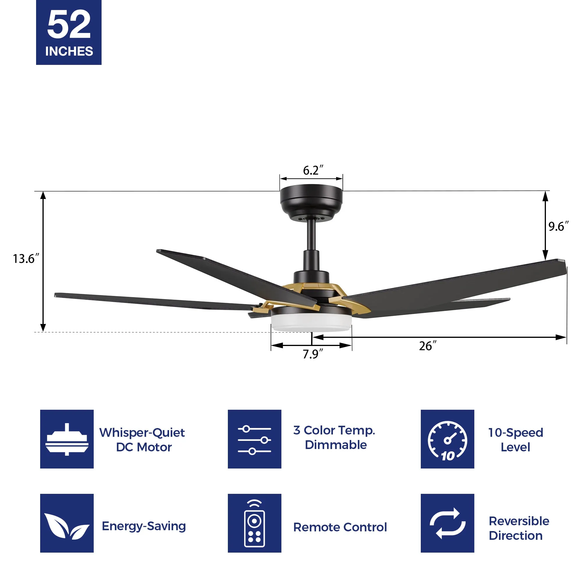 Lanceston 52 inch Ceiling Fan with LED Light and Remote