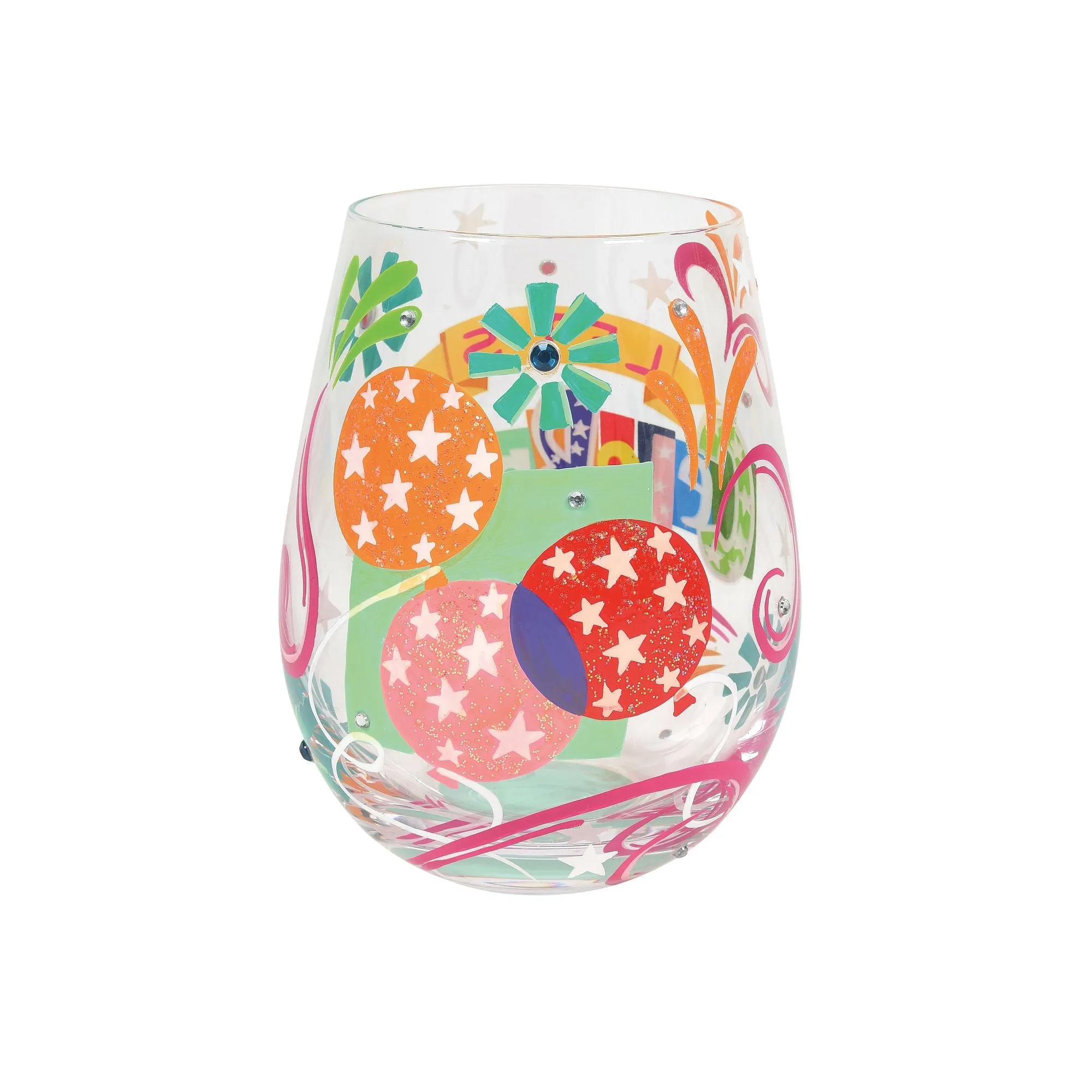 Let's Celebrate Hand Painted stemless wine glass