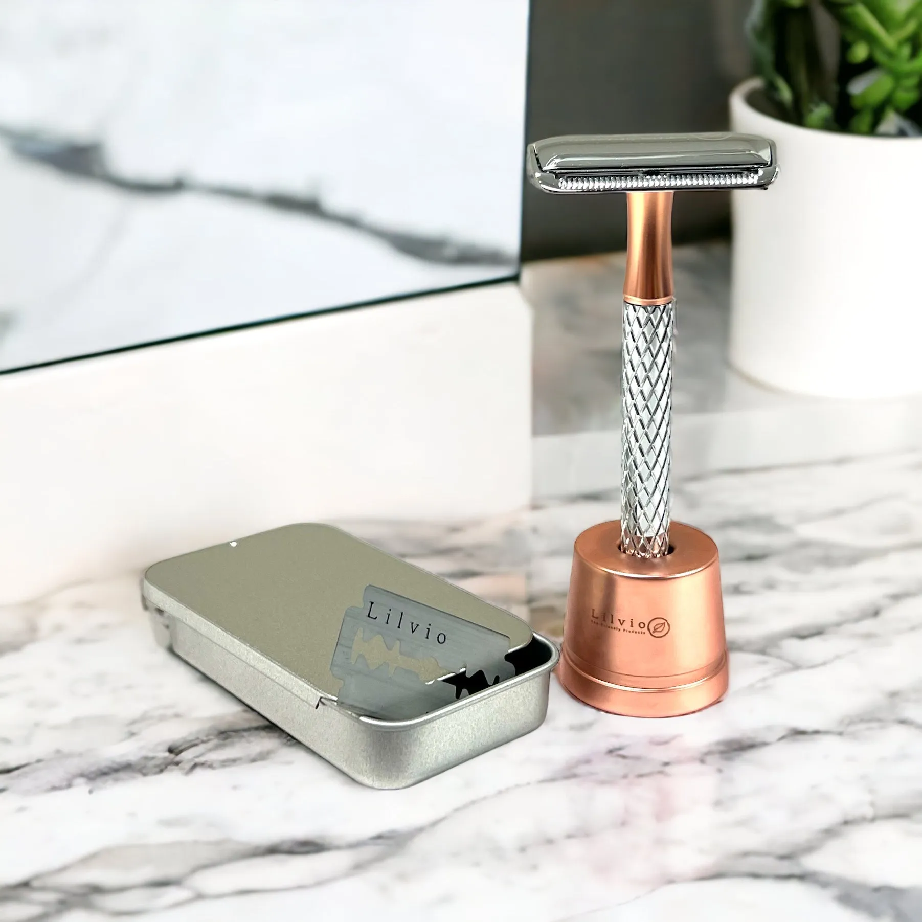 Lilvio Safety Razor Shaving Kit, Rose Gold & Silver