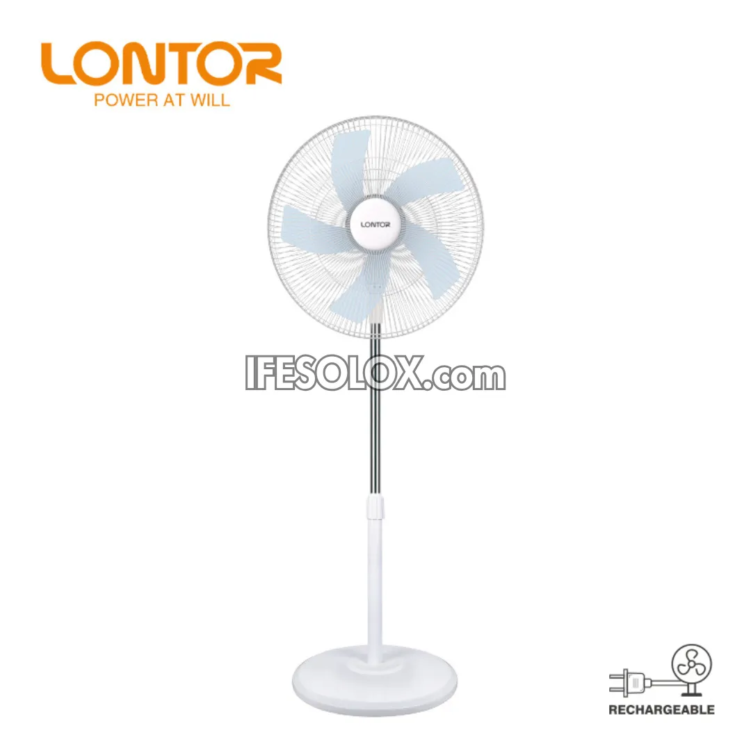 LONTOR 16" Rechargeable Standing Solar Fan with 5-Blades, 2-Speed Control (CTL-CF099-16) - Brand New