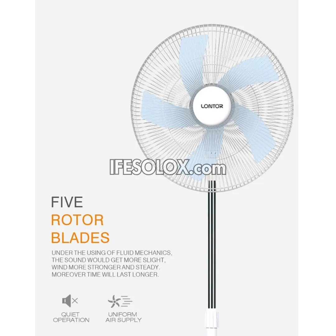 LONTOR 16" Rechargeable Standing Solar Fan with 5-Blades, 2-Speed Control (CTL-CF099-16) - Brand New