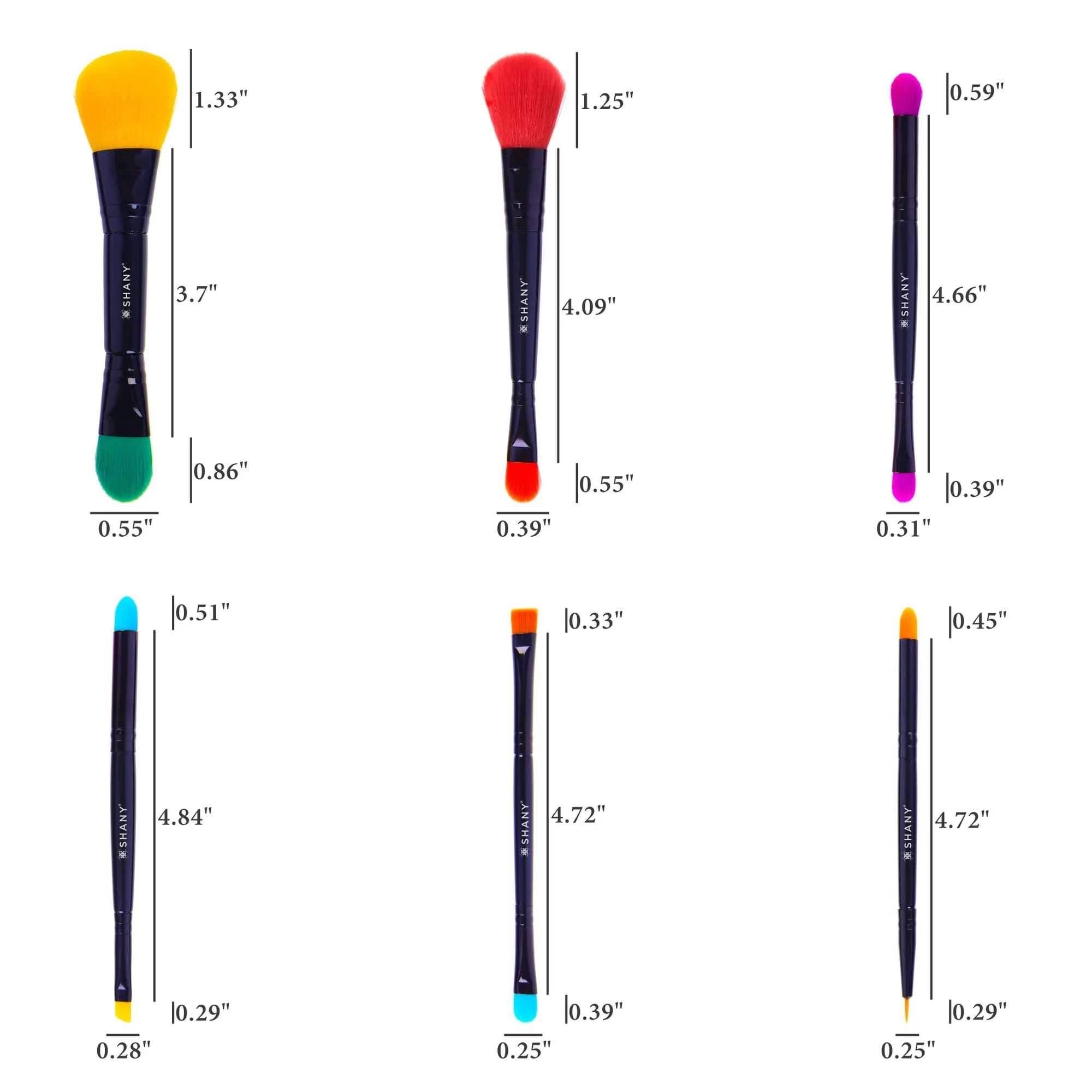 LUNA - 6 PC Double Sided Travel  Makeup Brush Set with Pouch