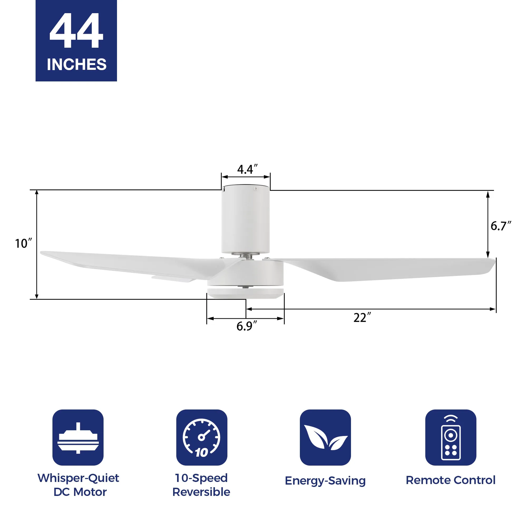 Lyon Flush Mount Ceiling Fan with Remote 44 inch(NO LED)