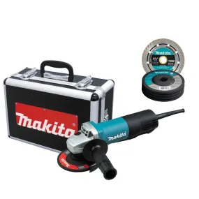 Makita 9557PBX1 4-1/2 In Paddle Switch Angle Grinder w/ Case and Grinding Wheels