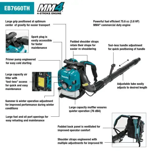 Makita MM4‚® 75.6CC 4-Stroke Engine Tube Throttle Backpack Blower