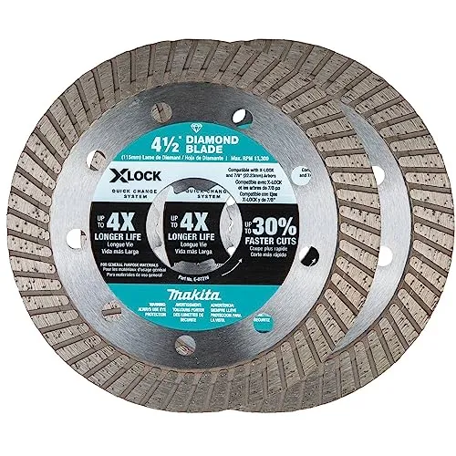 Makita X-LOCK 4-1/2in Turbo Rim Diamond Blade for Masonry Cutting (2-Pack)