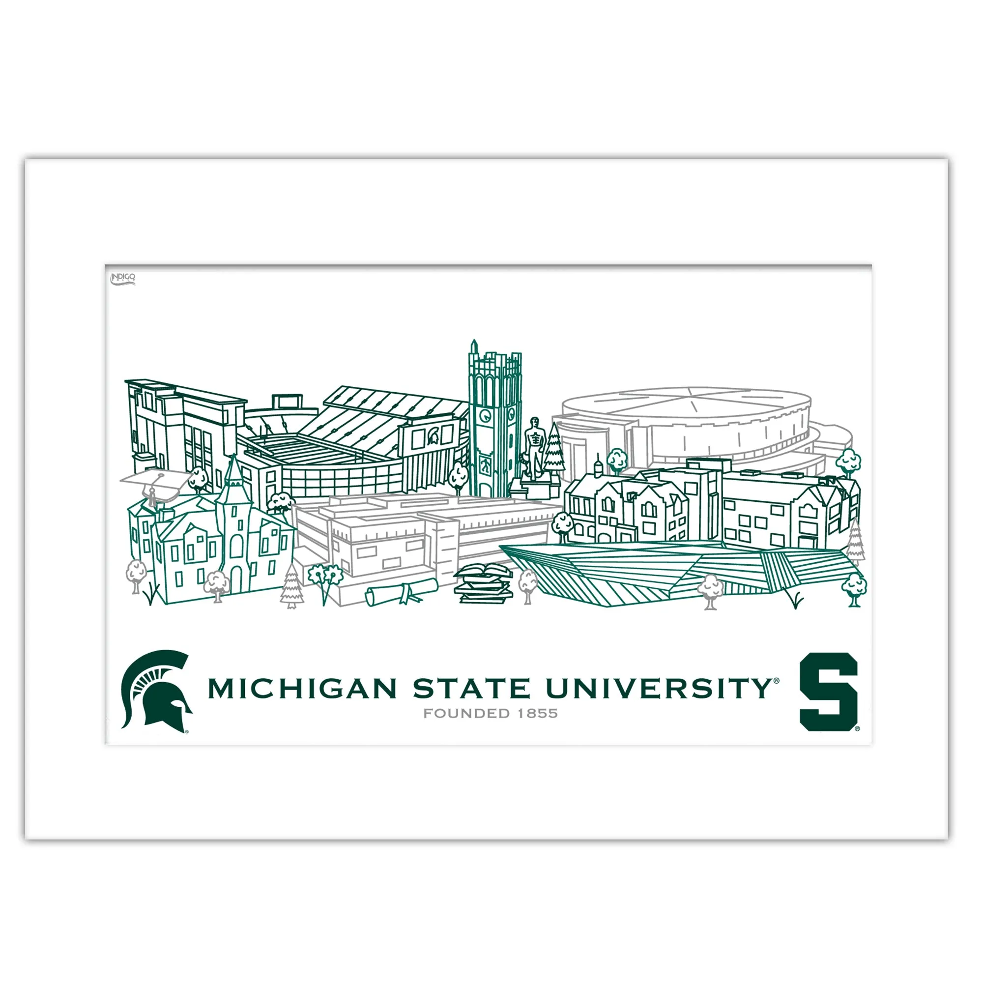 Michigan State Spartans Matted Campus Wall Art 11" x 14"