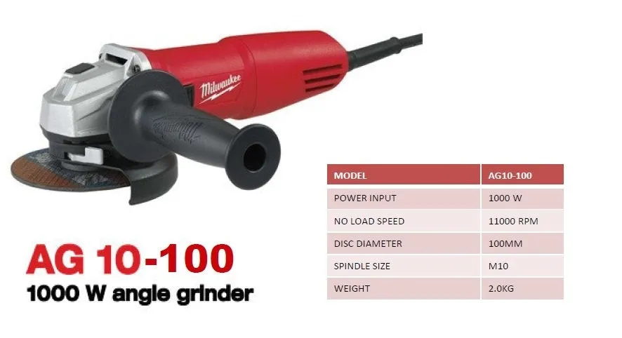 Milwaukee Angle Grinder 4'' 1000w 11 000rpm AG10‐100