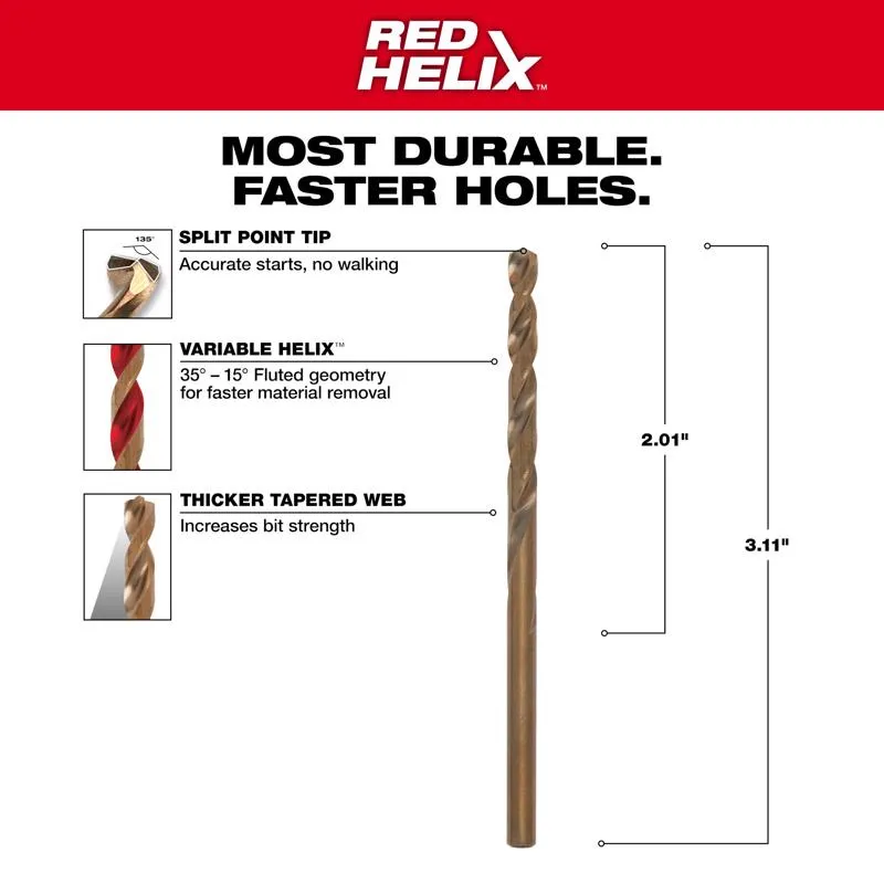 Milwaukee Red Helix 5/32 in. X 3-1/8 in. L Steel Thunderbolt Drill Bit Round Shank 1 pc