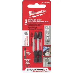 Milwaukee Shockwave #1 and #2 ECX 2 In. Power Impact Screwdriver Bit (2-Pack)