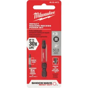 Milwaukee Shockwave #3 Square Recess 2 In. Power Impact Screwdriver Bit