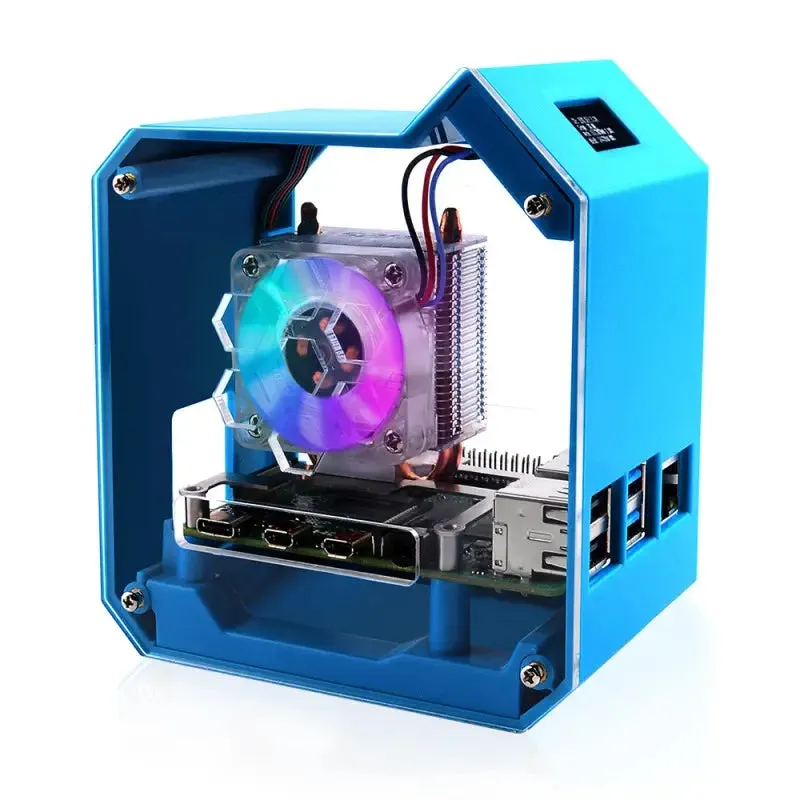 Mini Tower Kit for RPi 4B, Desktop Case, Heat Dissipation, OLED Screen, LED