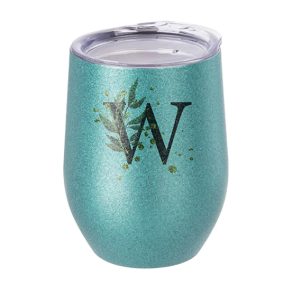 Mugs - Stemless Wine Glasses With Lid - 12oz - Glitter - Blue