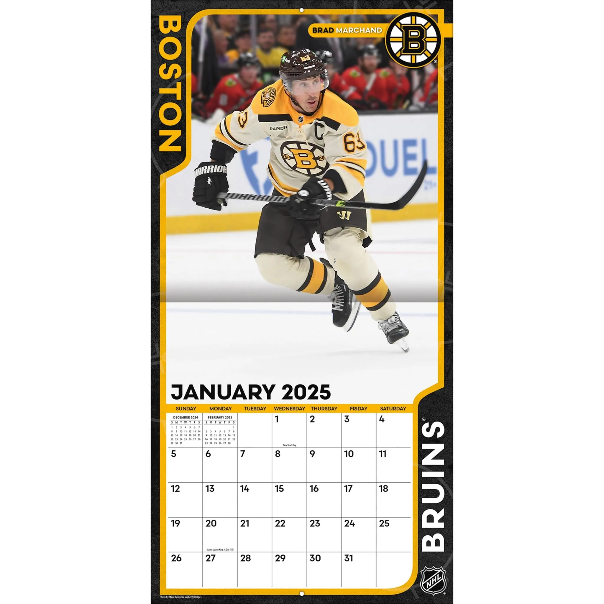 NHL Boston Bruins Wall 2025 Calendar