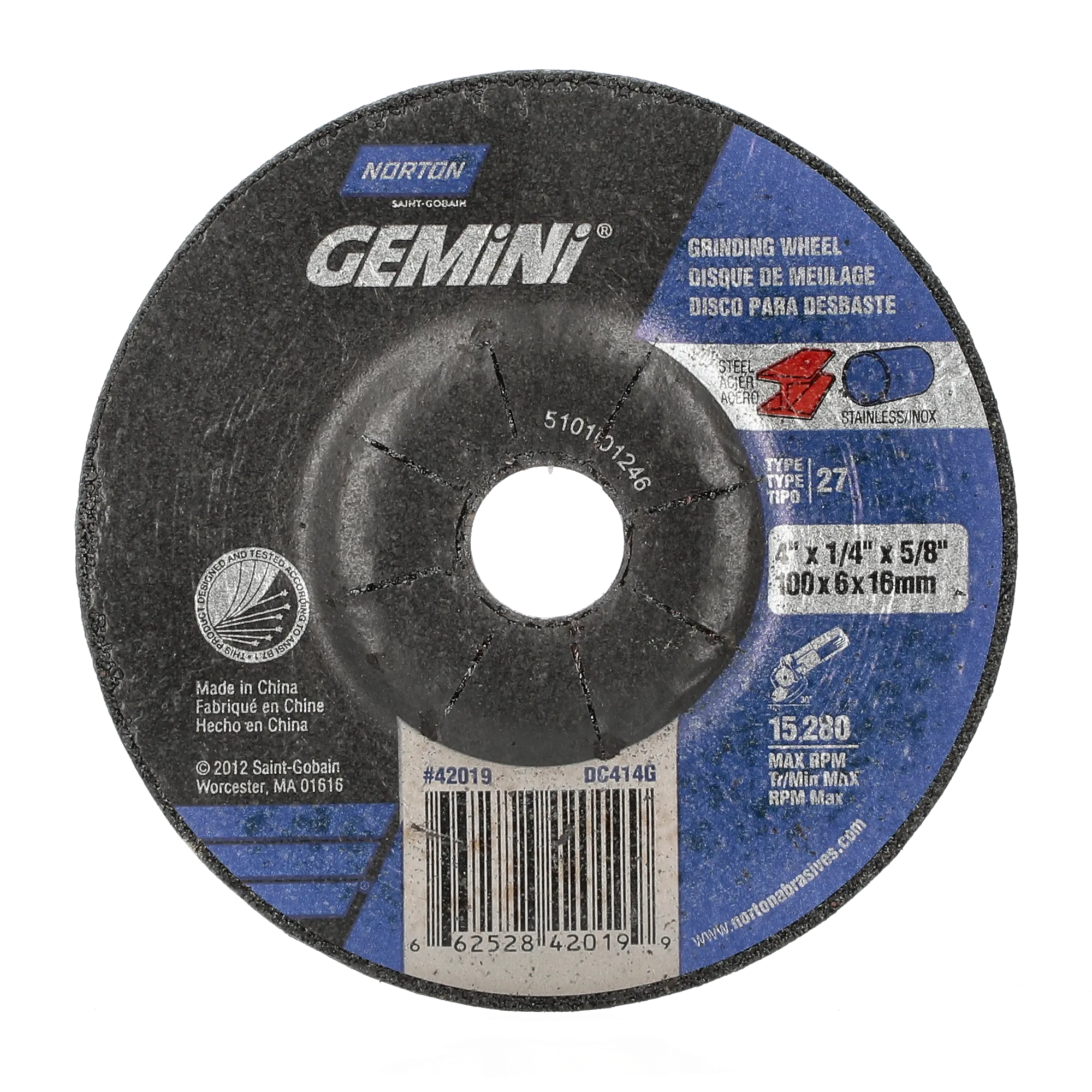 Norton 4 x 1/4 x 5/8 In. Gemini Grinding Wheel 24 S BDA T27 25 Count