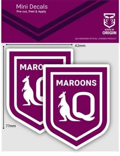 NRL Mini Decal - Queensland Maroons - QLD - Sticker Set Of 2 - 8x7cm