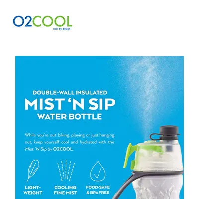 O2COOL Arctic Squeeze Sw Mist ‘N Sip Insulated Water Bottle 20oz with Lock & Mount