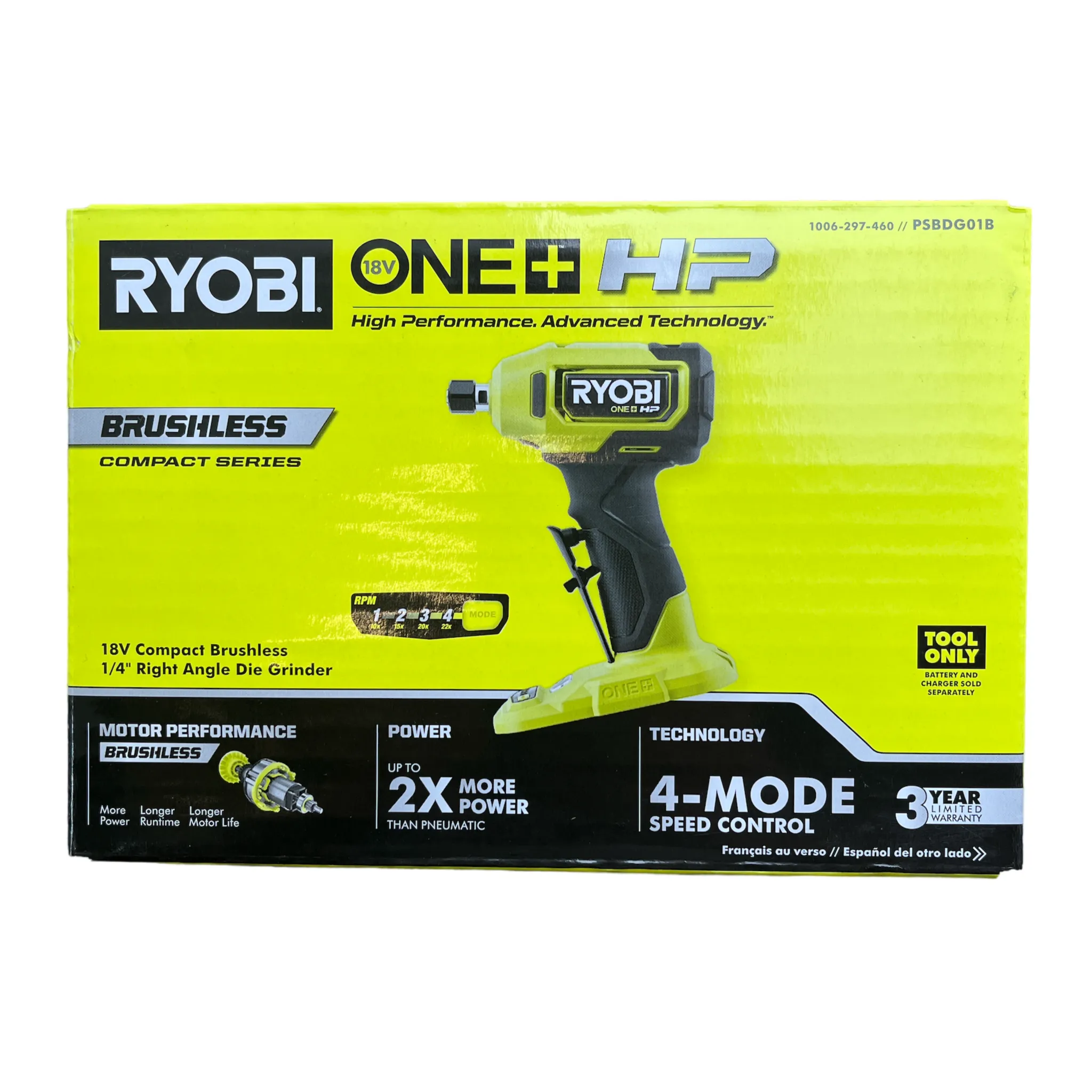 ONE  HP 18V Brushless Cordless Compact 1/4 in. Right Angle Die Grinder (Tool Only)