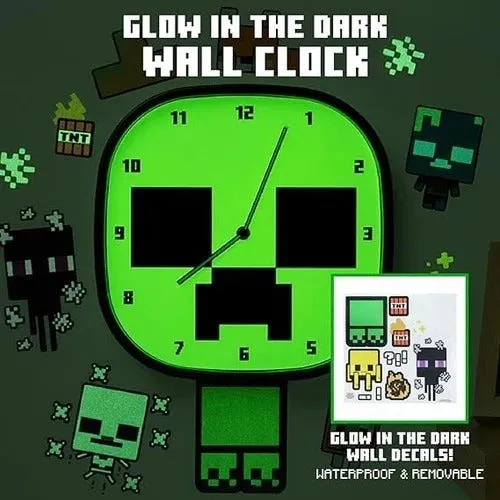 Paladone Minecraft Creeper Glow In The Dark Wall Clock